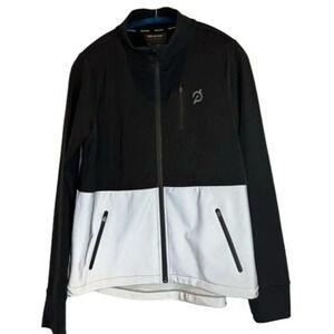 Peloton full zip Long Sleeve jacket large black grey white reflective Like New